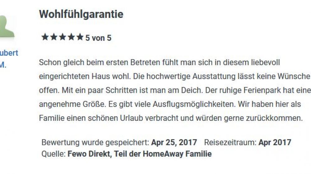 Bewertung von FeWo April 2017