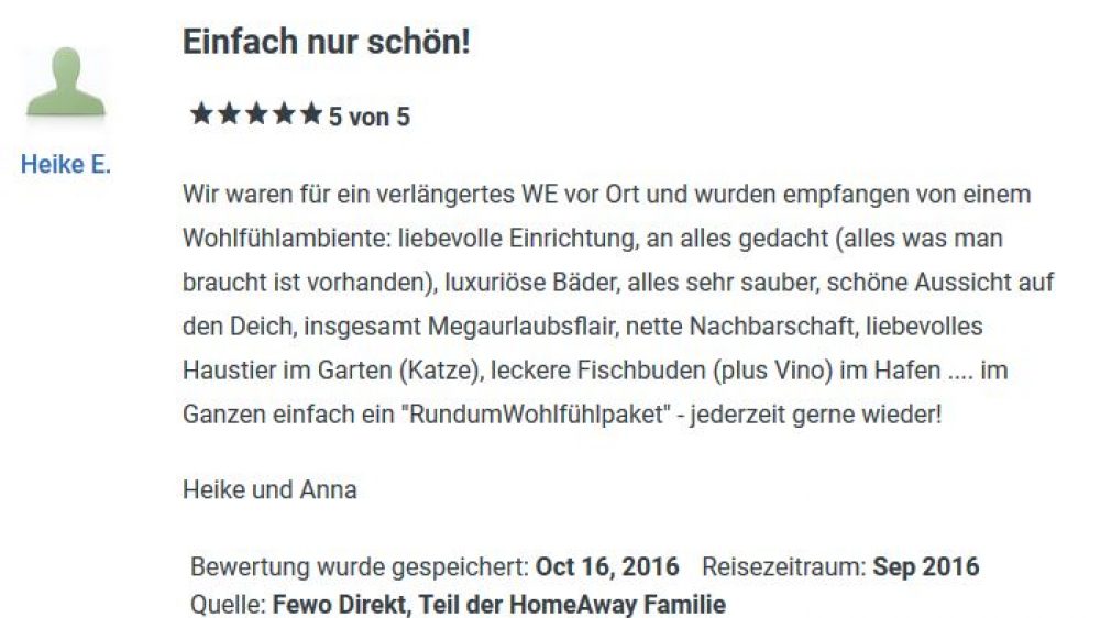 Bewertung von FeWo September 2016