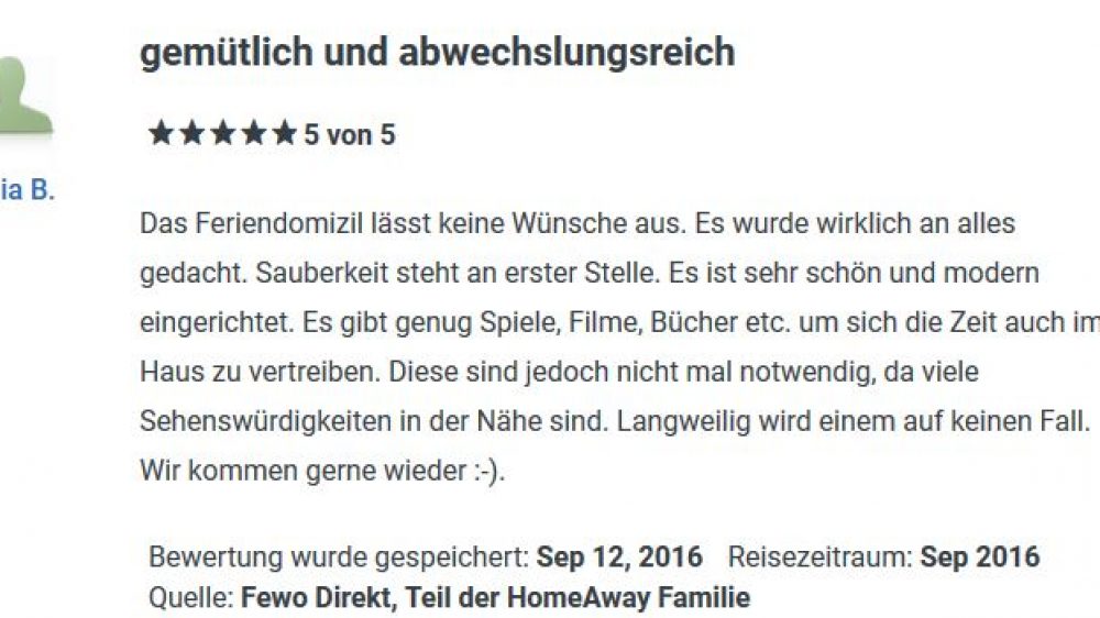 Bewertung von FeWo September 2016