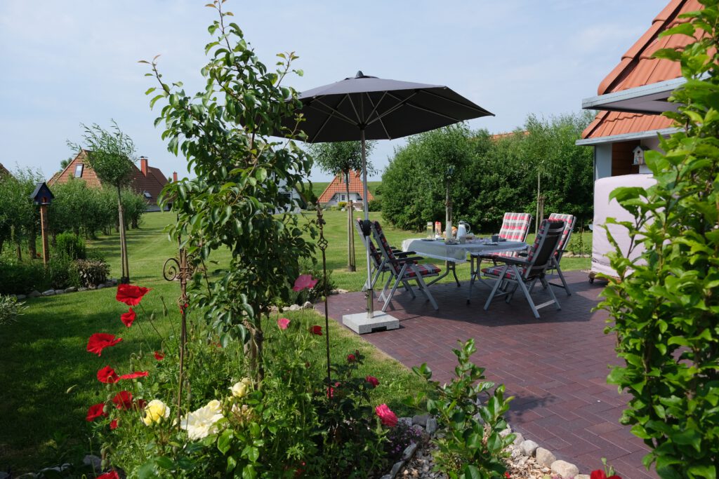 Terrasse Ferienhaus Wiesenpieper in Wremen